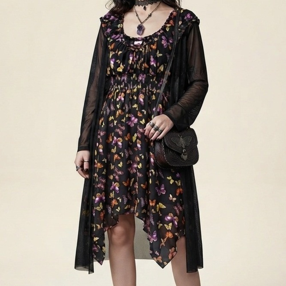 y2k women milkmaid dress whimsigoth butterflies asymmetrical fairycore grunge